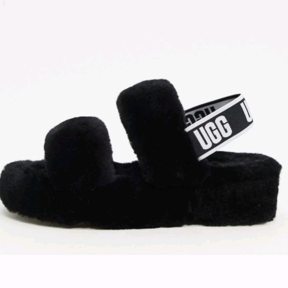 Ugg Womens Black Oh Yeah Shearling Warm Indoor Outdoor Fuzzy Sandals 8